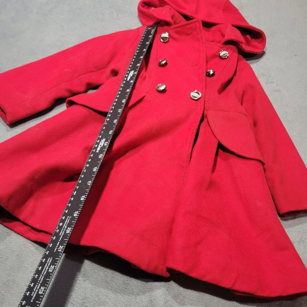 Copper Key Peplum Coat Girls Red Hooded Double‎ Breasted Ruffle Back Coquette